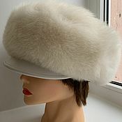 Винтаж handmade. Livemaster - original item Arctic fox fur hat with leather visor 56 r vintage USSR. Handmade.