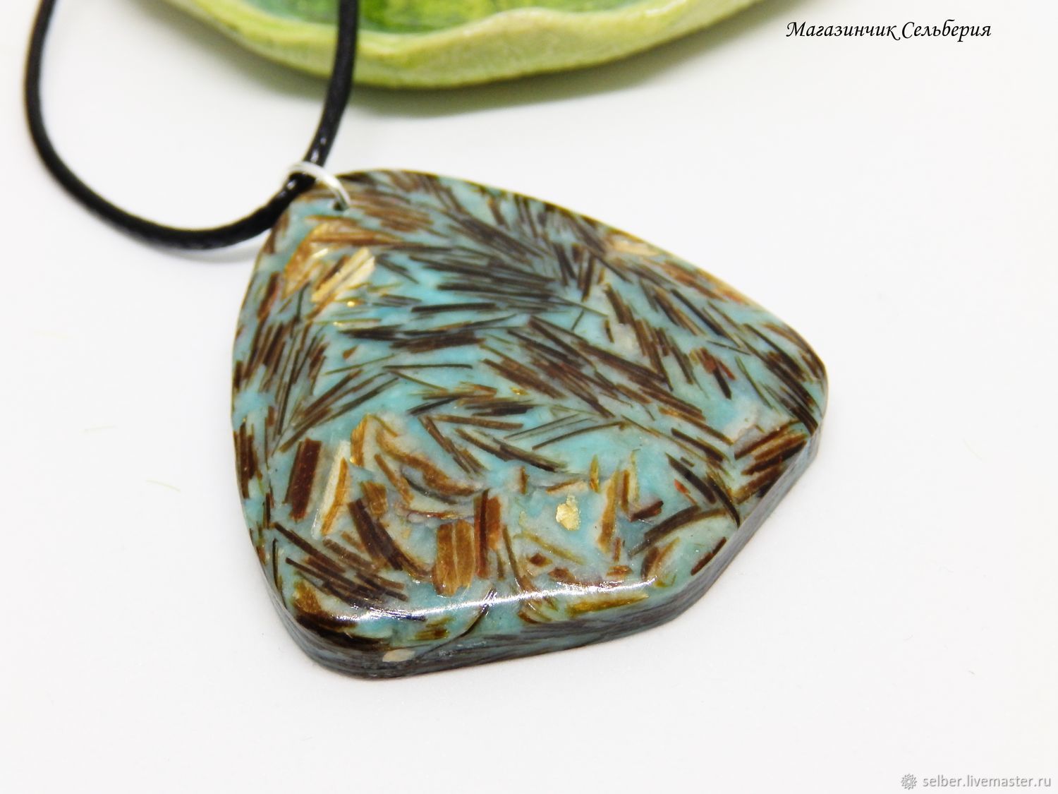 Polymer pendant shiny and bright turquoise with gold color, Pendants, Gatchina,  Фото №1