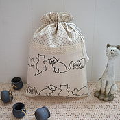 Пакетница-кошка, льняной мешок для хранения пакетов Кошка