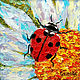Bright oil painting of daisies flowers painting ladybug, Pictures, St. Petersburg,  Фото №1