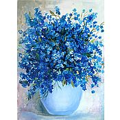 Картины и панно handmade. Livemaster - original item Oil painting Bouquet of blue flowers, forget-me-nots. Handmade.