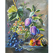 Картины и панно handmade. Livemaster - original item Painting Dutch still life Plums and grapes. Handmade.