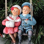 Сувениры и подарки handmade. Livemaster - original item Cotton Christmas toy Kids on a swing. Handmade.