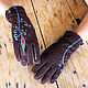 Brown women leather gloves.Unique design "Fire" Size 8, Gloves, Trakai,  Фото №1
