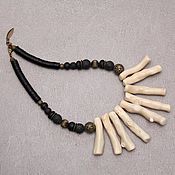 Украшения handmade. Livemaster - original item Necklace with white coral, volcanic lava, black coconut and bone. Handmade.