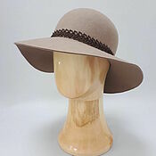 Аксессуары handmade. Livemaster - original item Classic hat with lace decor. The color dark beige. Handmade.