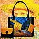 Кожаная сумка женская синяя желтая Ван Гог Терраса кафе ночью, Классическая сумка, Болонья,  Фото №1