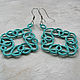 Кружевные серьги цвета Teal. Фриволите. Кружево ручной работы. Серьги классические. Souffle. Кружево ручной работы.. Ярмарка Мастеров.  Фото №5