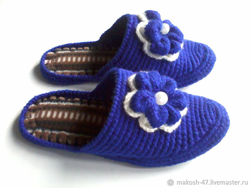 Knitted bedroom Slippers - flip flops ( color - ultramarine ), Slippers, Vyazniki,  Фото №1