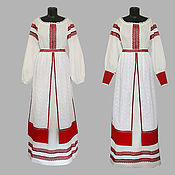 Русский стиль handmade. Livemaster - original item Linen dress with belt and skirt. Handmade.