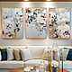 Three paintings with abstract colors. Triple module in beige and white, Pictures, Moscow,  Фото №1