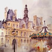 Картины и панно handmade. Livemaster - original item Watercolor painting Paris (beige gray-purple carousel). Handmade.