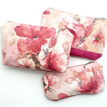 Сумки и аксессуары ручной работы. Ярмарка Мастеров - ручная работа Косметичка, чехол для телефона и очечник Нежная акварель. Handmade.