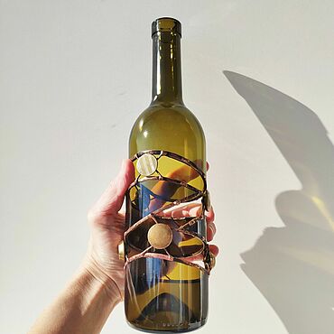 Апсайкл и ресайкл ручной работы. Ярмарка Мастеров - ручная работа Бутылка "сшитая", с пуговицами,  ваза для сухоцветов. Handmade.