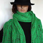 Аксессуары handmade. Livemaster - original item Large Green knitted Purest Wool Scarf, Stole. Handmade.