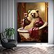 Картина маслом медведь в ванной Современное искусство на холсте, Картины, Москва,  Фото №1