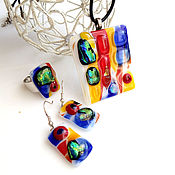 Украшения handmade. Livemaster - original item Glass jewelry set carnival night, fusing jewelry. Handmade.