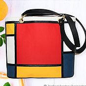 Сумки и аксессуары ручной работы. Ярмарка Мастеров - ручная работа Mondrian Leather woman red yellow black handbag "Squares". Handmade.