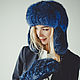 Blue Real Fur Hat, Hat with ear flaps, Moscow,  Фото №1