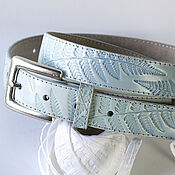 Аксессуары handmade. Livemaster - original item Light Blue leather Belt for Women 1.2 inches wide.. Handmade.