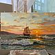 Картина морской пейзаж. Холст, масло, 40х60 см. Оранжевый закат. Картины. 'Живая палитра' Ольги Тикуновой. Ярмарка Мастеров.  Фото №6