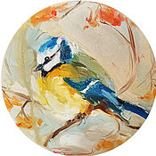 Картина птица желтая на цветах масло живопись