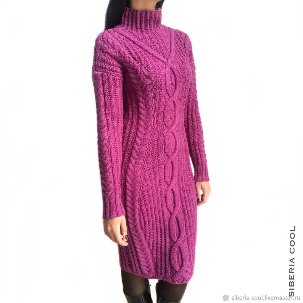 31 идея теплых вязаных платьев спицами - схемы вязания