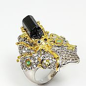 Украшения handmade. Livemaster - original item Black Cuttlefish ring with black tourmaline crystal. Handmade.