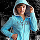 Women's spring sweatshirt, turquoise fitted hoodie, Sweater Jackets, Novosibirsk,  Фото №1