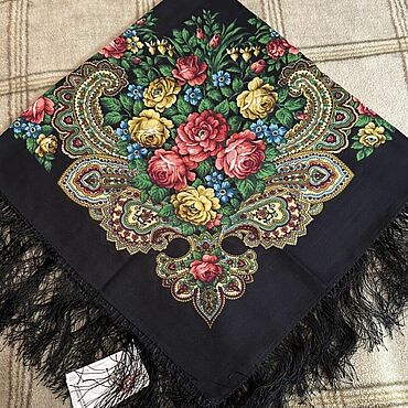 Платок павловопосадский Незнакомка. . Аксессуары ручной работы - Ярмарка Мастеров Аксессуары ручной работы. Ярмарка Мастеров - ручная работа Платок павловопосадский Незнакомка. Handmade.