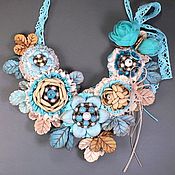 Украшения handmade. Livemaster - original item Cream and Turquoise or My Lovely Mint Pearl Necklace, two flowers. Handmade.