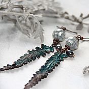 Украшения handmade. Livemaster - original item Long fern earrings with pearls, electroplating. Handmade.