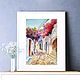 Painting of the summer street the city of Greece cozy watercolor order Europe. Pictures. Olga Ermakova art. Online shopping on My Livemaster.  Фото №2
