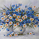 A painting of Chamomile and cornflowers in a white vase, Pictures, Engels,  Фото №1
