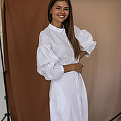Одежда handmade. Livemaster - original item Linen dress with a white stand-up collar. Handmade.