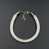 Украшения handmade. Livemaster - original item Crocheted wiring beaded bracelet silver. Handmade.