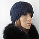 Order Knitted hat, openwork, half-wool dark blue, gift. Cozy corner (nadejdamoshkina). Livemaster. . Caps Фото №3