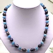 Работы для детей, handmade. Livemaster - original item Necklace / beads natural aquamarine and barroko pearls. Handmade.