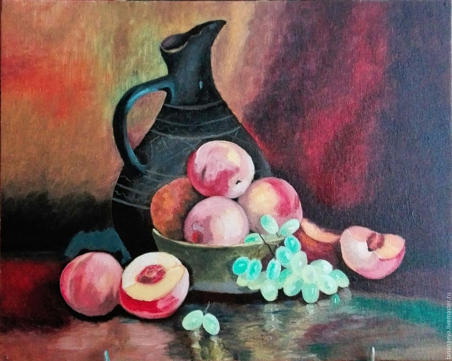 Натюрморт с персиками живопись