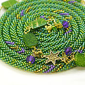 Украшения handmade. Livemaster - original item Lariat long beads Green Summer stars. Handmade.