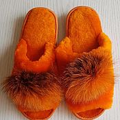 Обувь ручной работы handmade. Livemaster - original item Sheepskin Slippers open orange. Handmade.