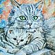 "Кошка с котёнком" акварель, Картины, Великие Луки,  Фото №1