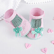 Работы для детей, handmade. Livemaster - original item Booties for girls are knitted, pink. 3-6 months. Handmade.