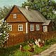 Картина деревенский пейзаж, холст, масло, 30х40 см. Белая сирень, Картины, Озеры,  Фото №1