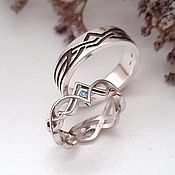 Свадебный салон handmade. Livemaster - original item Paired Wedding Rings Silver with Blue Stone (Ob33). Handmade.