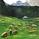 Summer landscape with sheep, painting with animals, painting village. Pictures. myfoxyart (MyFoxyArt). Online shopping on My Livemaster.  Фото №2