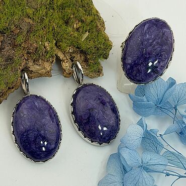 Украшения ручной работы. Ярмарка Мастеров - ручная работа Набор с Чароитом. Handmade.