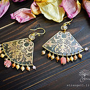 Copper boho earrings Long earrings with tassels Rauchtopaz agate