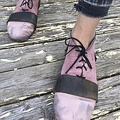 Кремовые, розовые кожаные ботинки, туфли ручной работы в стиле бохо