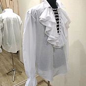 Мужская одежда handmade. Livemaster - original item Wedding cambric shirt with frills and lacing. Handmade.